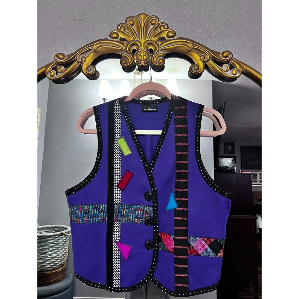 Lynn Murray 90s Vintage Wool Vest Patchwork Geometric Colorblock Retro Size L